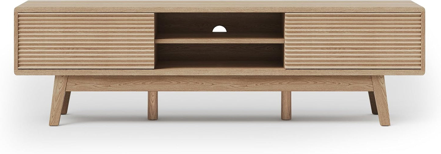 59 Inch Mid Century Modern TV Console Fluted Doors