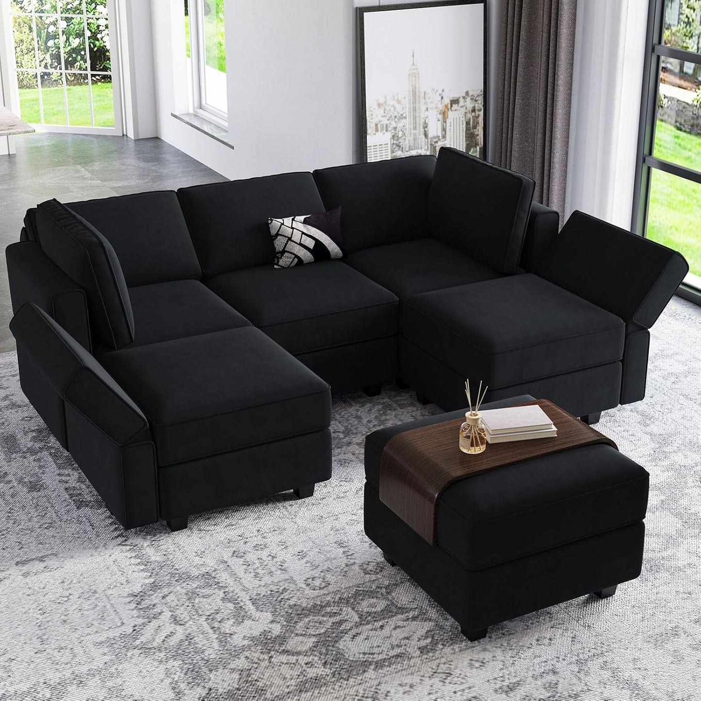 Modular Velvet Sectional Sofa With Chaise and Storage