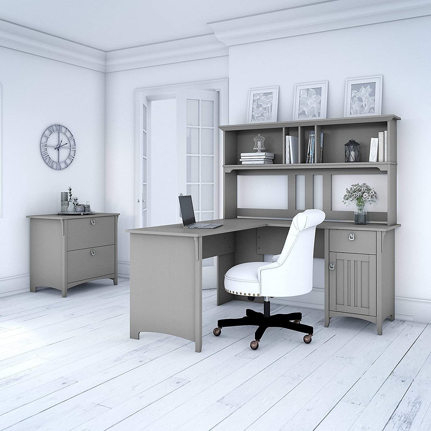 60W L Shaped Desk With Hutch And File Cabinet Home Office