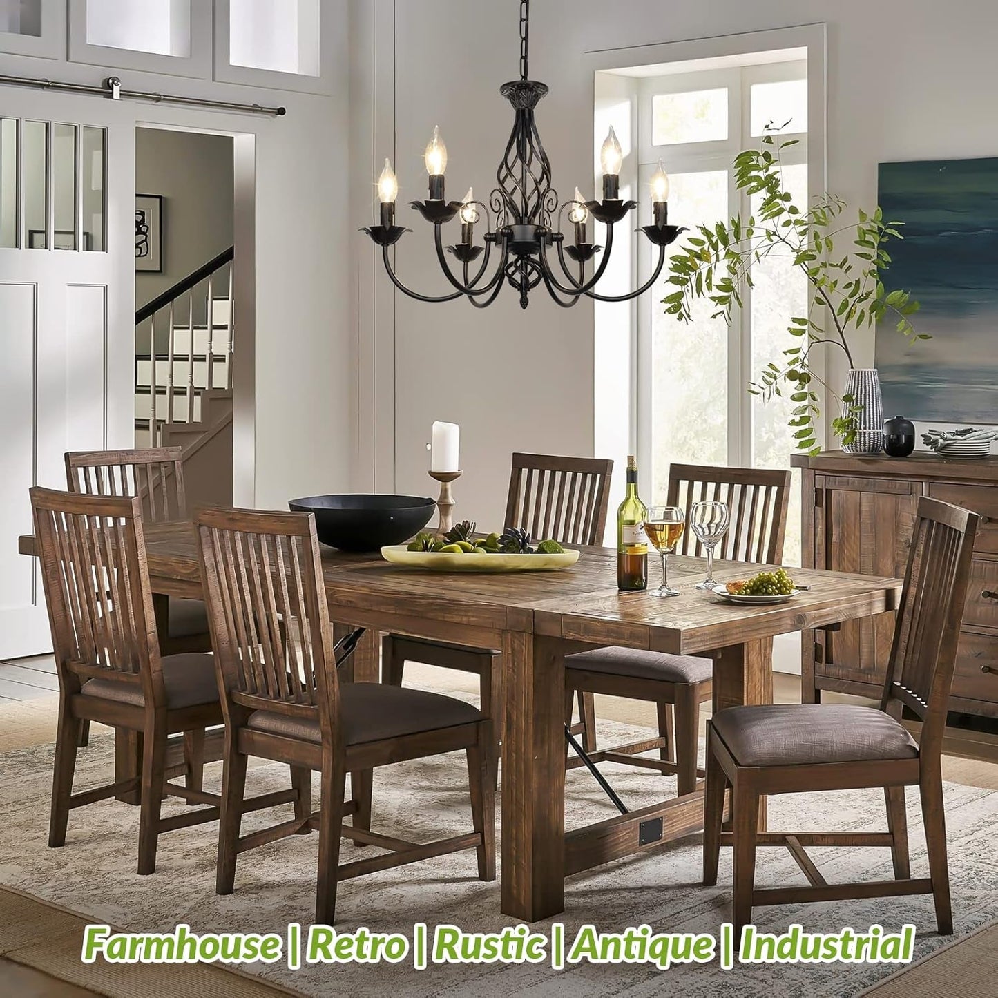 Six Light Matte Black Farmhouse Ceiling Chandelier Fixture