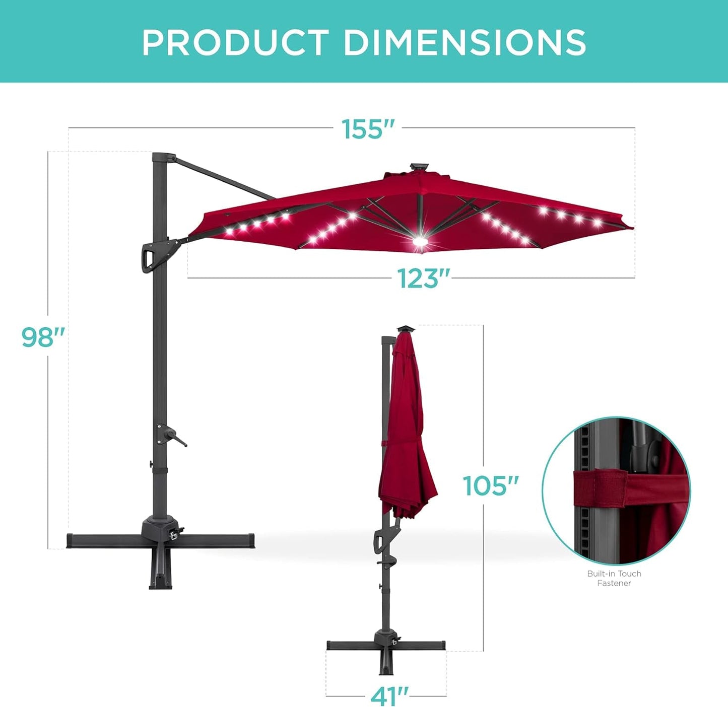 10ft Solar LED Cantilever Patio Umbrella With 360 Degree Rotation And